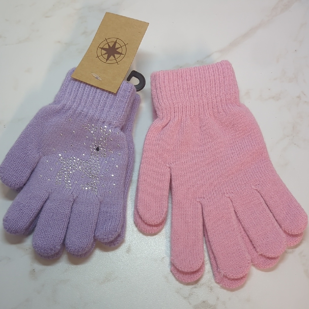 2pairs Pink and Purple Glitter Kids Gloves